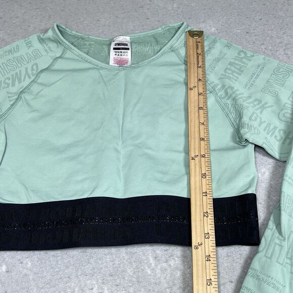 Gymshark Vision Long Sleeve Crop Top Large Green Lightweight Seamless Thumbhole - Picture 7 of 11